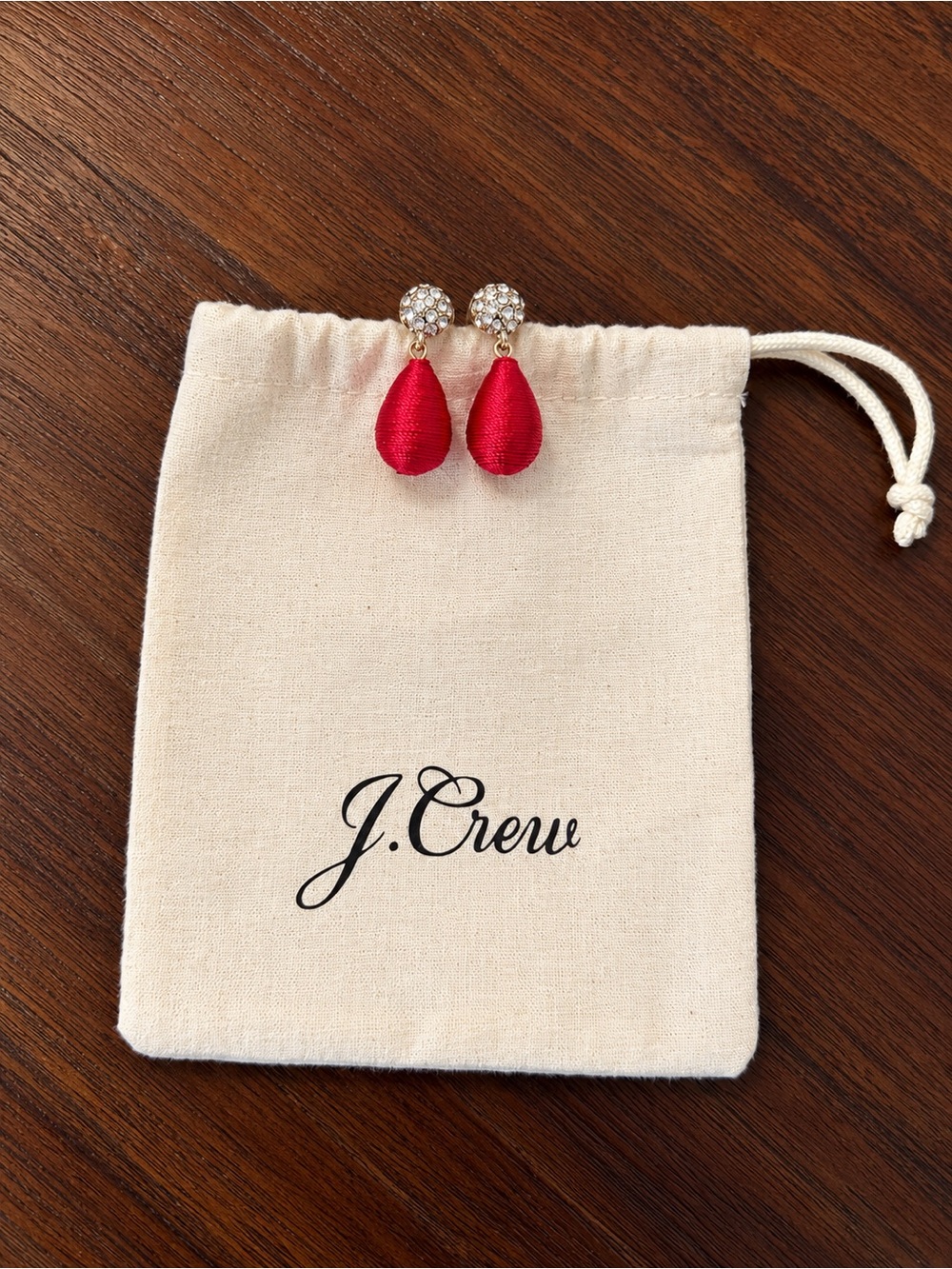 J.Crew - Red Thread Wrapped Teardrop Crystal Drop Earrings